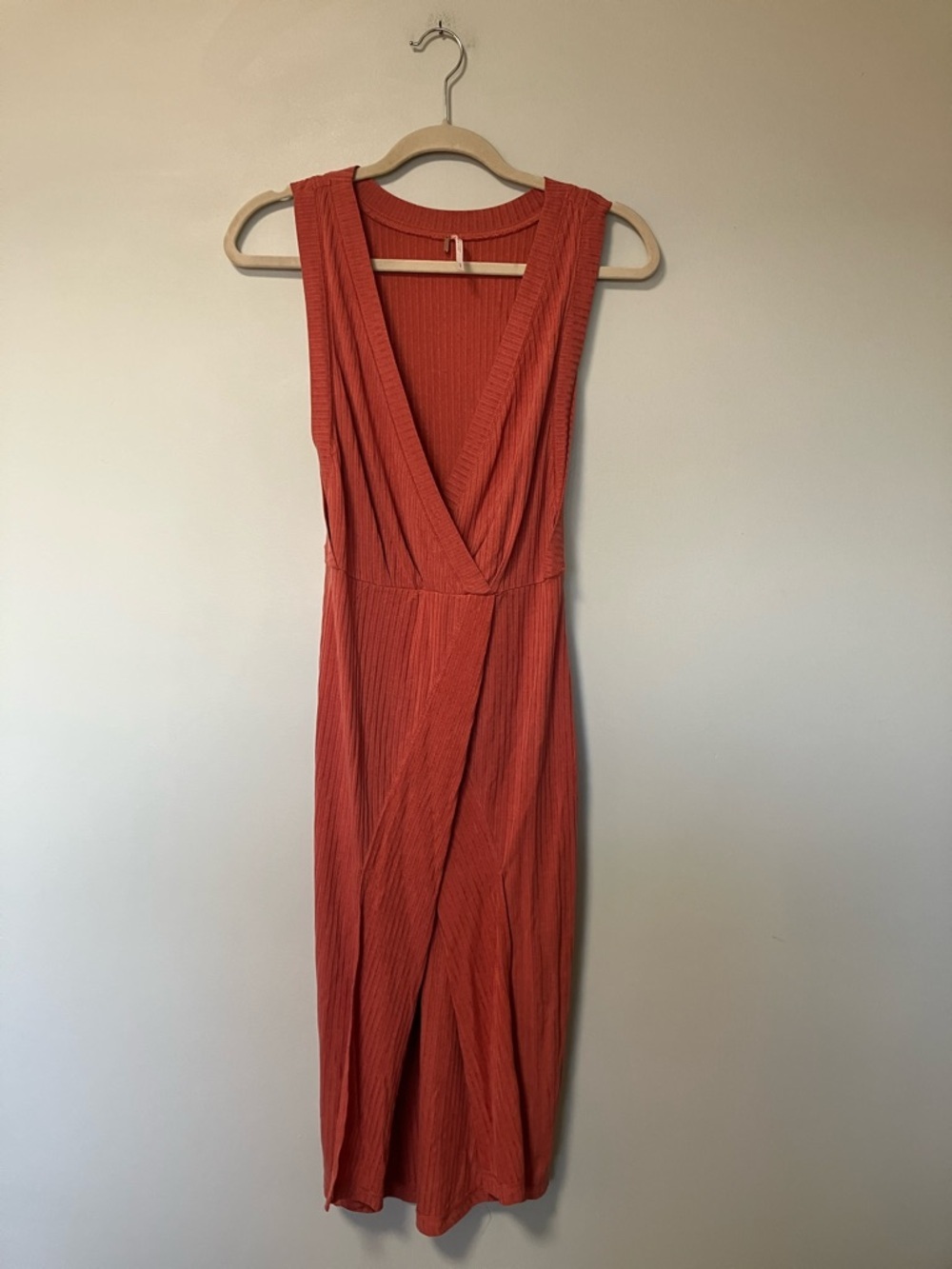 Free People Ribbed Sleeveless Wrap Dress - Rust Orange